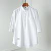 2023 comércio exterior nova camisa de algodão e linho moda masculina tendência camisa de manga três quartos verão jovem camisa solta