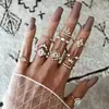 Joyería para Manos Popular Transfronteriza Europea y Americana Anillo Articulado Hueco con Diamante Accesorios Anillo para Mujer Estrella Luna Ópalo