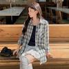 101.25kg Conjunto de Pieza Camisa Manga Larga Mujer Otoño Corte Ajustado Camisola + Cuello Polo Botonadura Única Longitud Media Cuadros Camisa Mujer