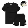 Traje Esportivo Respirável Confortável de Verão Masculino Manga Curta Shorts Futebol Casual Corrida Roupa de Duas Peças Seda Gelada 1908
