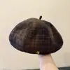 Boina a Cuadros Estilo Coreano Otoño Invierno Retro para Mujer Streetwear Versátil Adelgazante de Rostro Boina Gorra de Periódico Sombrero de Pintor Artístico de Moda