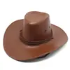 Sombrero Jazz de Ala Ancha de PU para Hombres y Mujeres, Visera Protectora del Sol para Exteriores de Primavera y Otoño, Sombrero de Caballero para Viaje, Sombrero de Vaquero del Oeste Americano