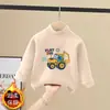Camiseta de Manga Longa para Meninos Outono/Inverno Lado Duplo de Lã Camada Base para Crianças Super Bonita Casual Roupa Íntima Estampa de Desenho Animado Top