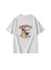 Camiseta de Manga Corta de Algodón Puro con Cuello Redondo Azul Oscuro para Mujer, Nuevo Estilo de Verano, Estampado de Dibujos Animados Retro Americano, Top Holgado Casual