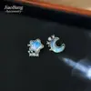 Pendientes de Perla Azul Estrella y Luna de Aguja Plateada, Pendientes Asimétricos Pequeños y Exquisitos Estilo Bosque, Pendientes Versátiles de Lujo Ligero y Alta Gama