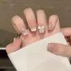 30 Piezas de Uñas Portátiles Hechas a Mano, Perlas de Vidrio de Alta Gama, Manicura Corta, Mariposa Blanca, Uñas Portátiles Ricas y Resistentes