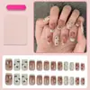 Uñas Postizas para Decoración de Uñas Portátiles de Venta Caliente Transfronteriza, Uñas Postizas Francesas con Lazo y Forma de Corazón, Pegatinas para Uñas Removibles de Tamaño Mediano
