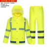 Conjunto de Impermeable Reflectante y Pantalones de Lluvia Ropa a Prueba de Lluvia para Tráfico Impermeable Reflectante Ropa para Ciclismo Tipo Dividido Hombres y Mujeres Verde Fluorescente