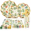 Mu001 Flor Retro Boda Bebé Plato Ondulado Vajilla Festiva para 8 Personas Set de 6 Piezas Plato de Papel Servilleta de Papel