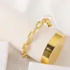 Distrito de Lu Corrente de Ferro Europeia e Americana Corrente O Abertura Cobre Micro-incrustado Zircônia Pulseira Feminina Geométrica Vazada Pulseira de Vento Frio
