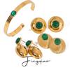 Brincos com pingente oval suave de ágata verde redondo e pedra natural de ouro 18k com design silencioso e sofisticado, joias femininas