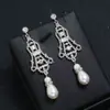 Brincos Mais Vendidos Transfronteiriços Europeus e Americanos, Brincos Longos Exquisitos Cravejados com Diamantes, Acessórios Elegantes para Vestidos de Noiva, Brincos de Pérola para Mulheres