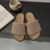 Elegantes pantuflas de mujer sin cordones para otoño e invierno 2026, pantuflas peludas de suela gruesa para usar en exteriores, pantuflas casuales retro versátiles de punta abierta