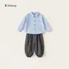 Ropa Infantil Youbao Traje para Niños Primavera y Otoño Nuevo Camisa Azul Color Sólido Pantalones Jogger Conjunto de Dos Piezas para Niños Moda