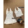 Cuello de Mañana [Suave al Tacto y No Irritante] Chaleco de Encaje Blanco con Cuello Halter Nuevo de Principios de Otoño Sexy Adelgazante Corto