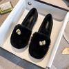 Mocassins Femininos T2 Huide Yixinda com Forro de Pelúcia, Bico Redondo, Tamanho Grande, Para Uso Externo, Sola Grossa, Quentes, Sapatos Peludos, Boca Rasa