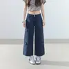 Pantalones Rectos Sueltos de Estilo Nuevo en 2 Colores Estilo Retro Americano Versátiles de Verano Pantalones Cargo Multibolsillos Jeans Acortados para Mujer