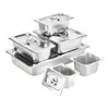 Juego de bandejas de porción de acero inoxidable 1/6 con tapa, bandeja de buffet sellada de grado alimenticio para cocina comercial y cafetería, apta para refrigerador
