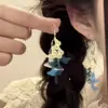 Chegaram de Repente, Brincos Longos com Borla Recortada Azul e Branca, Design Exquisito Estilo Coreano, Artísticos e Bonitos