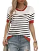 Suéteres de Nueva Moda Europeos y Americanos para Mujer Transfronterizos Amazon Rayados Cuello Redondo Holgados Casuales Prendas de Punto de Manga Corta