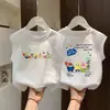 Chaleco de Algodón Puro Estilo Americano para Niños, Camiseta sin Mangas para Niños y Niñas, Nuevo Estilo de Verano, Chaleco Superior de Dibujos Animados de Moda para Niños Mayores