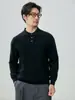 Suéter de cachemira 100% pura para hombre con cuello polo, suéter de punto pullover de manga larga, camisa base lisa color sólido para negocios casual