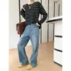Nova Coleção de Outono SINAN: Suéter de Tricô Listrado Color-Block Soltinho Confortável Emagrecedor Gola Redonda SN9410