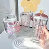 Taza de Desayuno con Taza de Popote Regalo Creativo Vaso de Vidrio con Tapa Vaso de Vidrio Popular Vaso de Vidrio para Leche con Popote