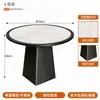 Mesa de travertino minimalista de lujo ligero sillas de terciopelo con respaldo suave estilo minimalista italiano restaurante occidental uso doméstico mesa redonda de madera maciza con borde envuelto