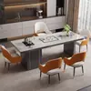 Mesa de Té y Sillas de Losa de Roca para Oficina y Sala de Estar, Mesa de Té Pequeña Minimalista Moderna para Balcón de Casa con Mesa de Preparación de Té Recargable