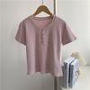 Camiseta com Botões Falsos na Gola Manga Curta Design Moderno Estilo Coreano Manga Curta 100% Algodão Slim Fit Emagrecedor Versátil para Mulheres