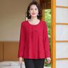 Outono Nova Mãe de manga comprida camisa elegante plus size Base Chinês Mulheres T-shirt Meia-idade Solto Em Torno Do Pescoço Top