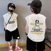Colete de Menino Colete de Verão Simples de Algodão Puro para Bebê Roupa Exterior Infantil Camiseta de Verão sem Mangas Camiseta de Verão na Moda T