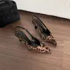 2026 Nuevos Zapatos de Tacón Alto con Estampado de Leopardo, Punta Cerrada y Talón Abierto, Zapatos de Salón de Punta Fina Estilo Europeo y Americano para Mujer, Estilo Francés