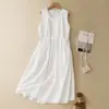 Vestido Solto Simples Feminino Verão Novo Estilo Coreano Casual Design Moderno Cordão na Cintura Ajustada Sem Mangas Vestido Colete