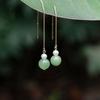 Aretes de Calabaza de Jade de Hotan Oro de 14 Quilates Paquete Perla Redonda de 6 mm Aretes de Jade Joyería Simple Atmosférica Regalo