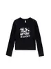 Camiseta negra de cuello redondo y manga larga para mujer, nuevo estilo primavera/otoño, marca trendy americana, estampado de letras, corte ajustado, top versátil