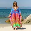 Vestido Largo Estampado de Cuello en V Estilo Bohemio Nuevo 2026, Cubre-traje Holgado Protector Solar, Vestido para Vacaciones en la Playa