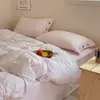 Juego de ropa de cama de cuatro piezas de gasa de doble capa de algodón puro, lujoso y de alta gama, funda de edredón 100% algodón, sábana, juego de cama estilo sábana ajustable 4