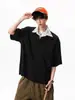 Camisa Masculina Preta Falsa Duas Peças Gola Cubana Manga Curta, Tendência Verão Versátil Estilo Old Money Solta Casual Meia Manga