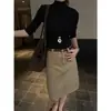 Saia ICCIICC de Outono Nova, Slim, Comprimento Médio, Corte Evasê com Sensação de Luxo Discreto, Saia Casual para Mulheres, Modelo 2198