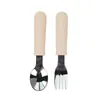 Cuchara Tenedor de Silicona Acero Inoxidable para Bebé Mango Rayado de Silicona Tenedor Cuchara de Acero Inoxidable Tenedor Cuchillo y Tenedor Vajilla de Silicona de Grado Alimenticio