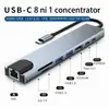 Estación de acoplamiento tipo-c de venta caliente 8 en 1 Convertidor de portátil HDMI Tarjeta de red USB3.0 HUB HUB usb
