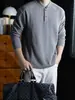 Estilo Old Money 380G Peso Pesado Textura Rústica Camiseta Masculina Manga Longa Outono/Inverno Gola Henley Toque Leve de Lã Moletom Confortável