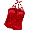 Camisole KT de bolinhas com gola halter, top curto doce e sexy sem costas, peça de sobrepor com alças