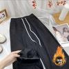 145 Calças de cintura alta de malha com bolsos para emagrecimento e arroz pegajoso 150 Calças retas cinza XS