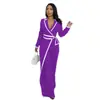 TD2794 Moda feminina europeia e americana transfronteiriça Amazon outono e inverno design de cinto costura bicolor macacão de manga comprida