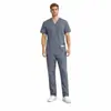 94% Fibra de Poliéster + 6% Elastano Uniforme de Trabalho Gola V Manga Curta de Médico Conjunto de Duas Peças Masculino Spa Beleza