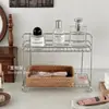 Prateleira de armazenamento de aço inoxidável estilo Ins, prateleira de armazenamento de camada dupla, simples para mesa, organizador de skincare, cosméticos e itens diversos