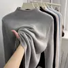 Suéter de algodón suave con forro polar, camisa base de cuello alto medio para mujer, otoño e invierno, grueso, de una pieza, de terciopelo, suave, de color sólido, de punto, cálido.